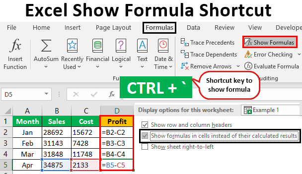 Excel shortcut show formulas