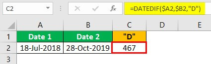 Subtract Date in Excel (D option)