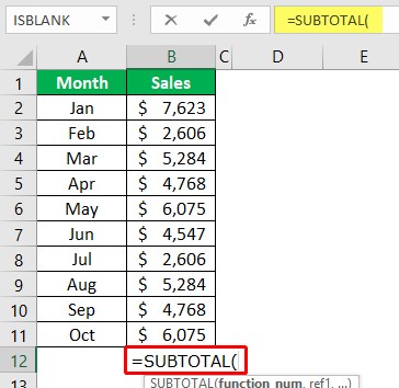 Using Subtotal Function 1