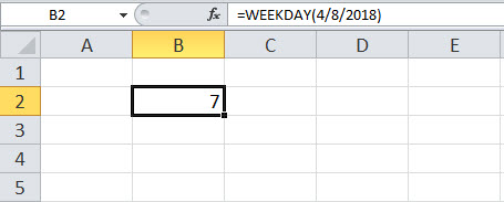 WEEKDAY function returns 7