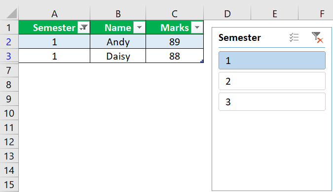 Slicers in Excel Example - 2