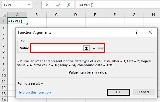 Type Excel - Method 1 - Function Arguments