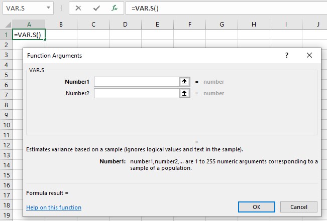 Var.S Excel - Method 1 - Function Argument
