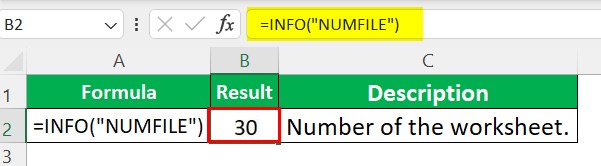 Info Excel Function - Definition 2