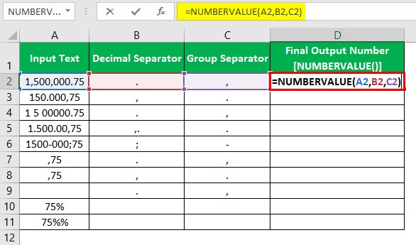 NumberValue Excel - Example 1 - Step 1