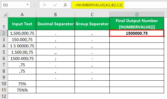 NumberValue Excel - Example 1 - Step 2