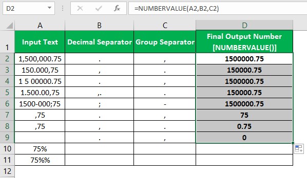 NumberValue Excel - Example 1 - Step 3