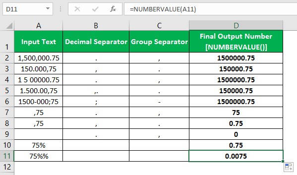 NumberValue Excel - Example 1 - Step 5