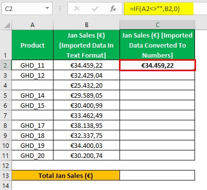 NumberValue Excel - Example 2 - Step 1
