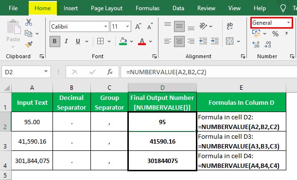 NumberValue Excel Intro - Output