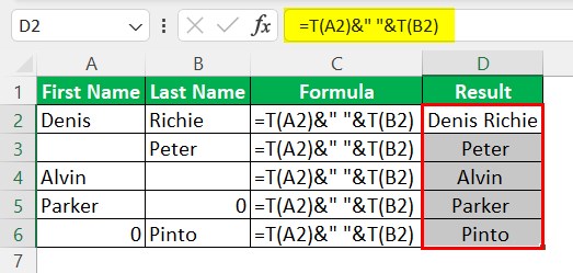 T Excel Function - Example 1-2