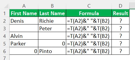 T Excel Function - Example 1