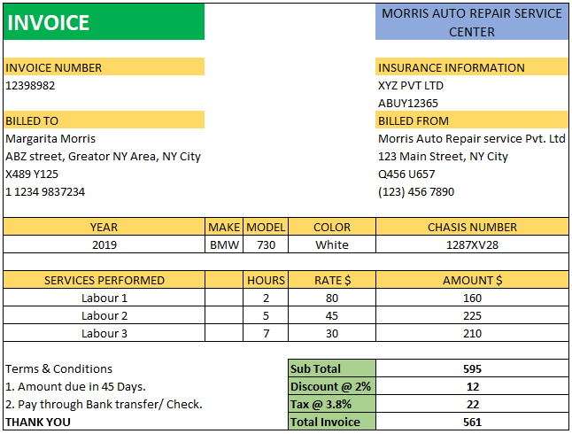 Auto Repair Invoice Template