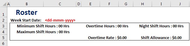 Creating Roster Excel Template Method 1-2