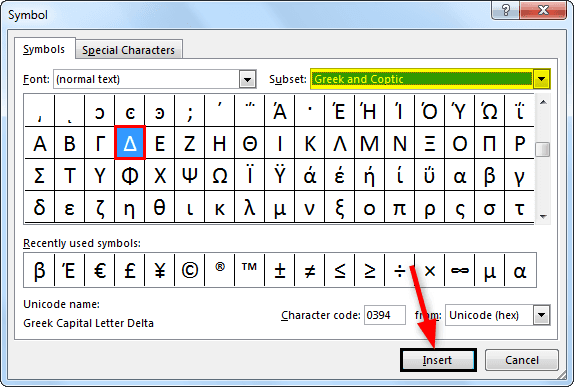 Delta Symbol in Excel FAQ 1-2