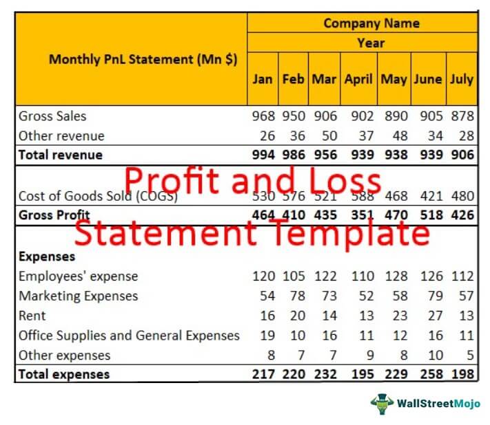 Profit and Loss Statement Template