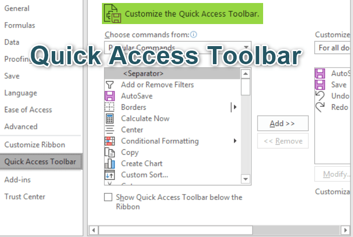 Quick Access Toolbar In Excel (QAT)