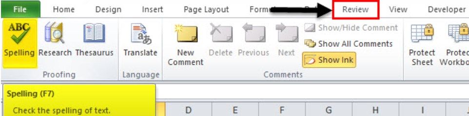 Spell Check In Excel