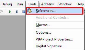 VBA, Go to Tools - References