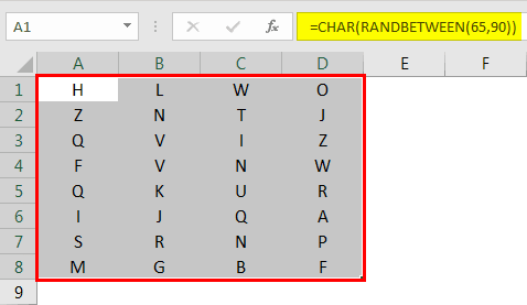 enclose the CHAR function in excel