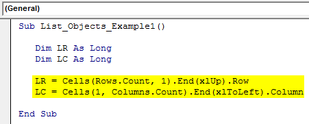 VBA List Object Example 1.3