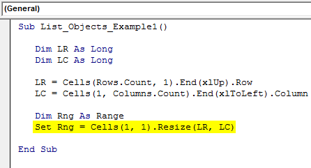 VBA List Object Example 1.5