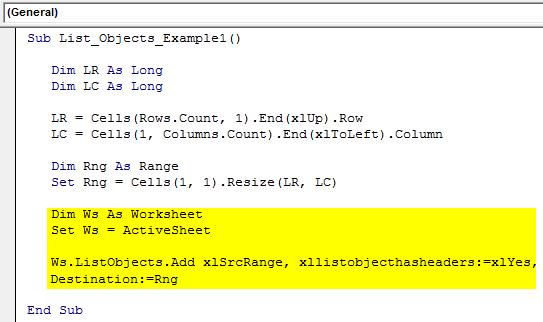 VBA List Object Example 1.6