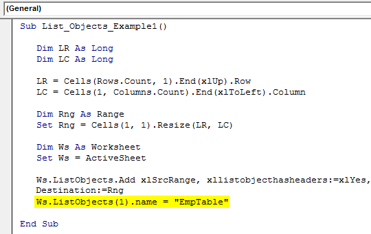 VBA List Object Example 1.7
