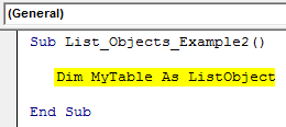 VBA List Object Example 2.1
