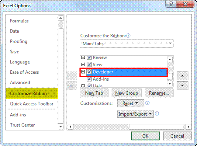 Developer tab Step 4