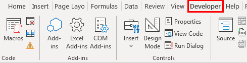 Developer tab Step 5